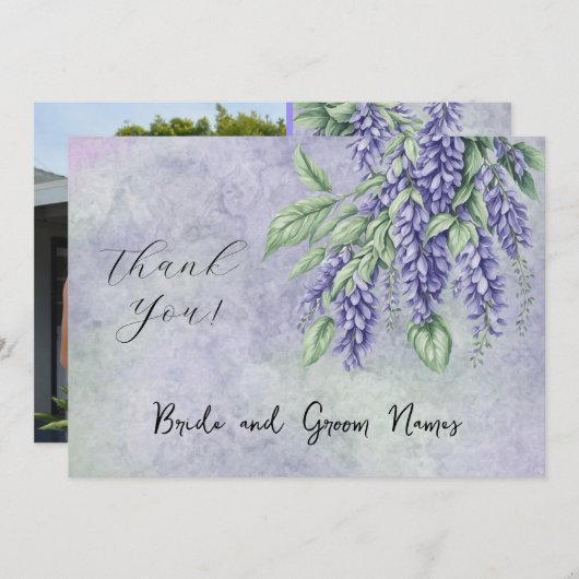 藤絵を描の写真サンキューカードの追加 招待状 (正面/裏面)