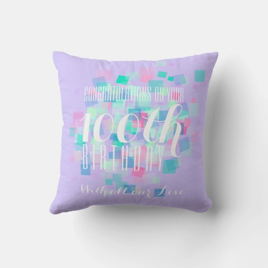 藤色のパステルカラーの100th誕生日のカスタムの枕 クッション (裏面)
