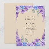 藤色のフジの結婚式 招待状 (正面/裏面)