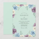藤色のライラックの花弁の結婚式 招待状 (正面/裏面)