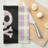 藤色の格子縞のスカル キッチンタオル (四つ折り)