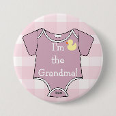 藤色の格子縞私は祖母のベビーシャワーです 缶バッジ (正面)