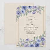 藤色の淡いライラックの芍薬の結婚式 招待状 (正面/裏面)