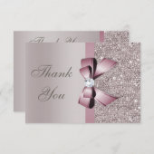 藤色の灰色のスパンコールのダイヤモンドの弓は感謝していしています サンキューカード (正面/裏面)