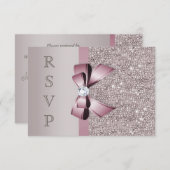 藤色の灰色のスパンコールのダイヤモンドの弓RSVP 出欠カード (正面/裏面)
