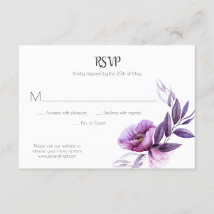 藤色の紫色のラベンダーのすみれ色の花柄RSVP 出欠カード