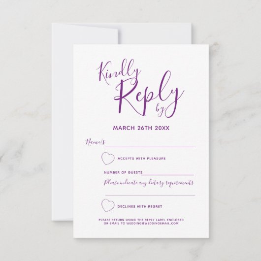 藤色の紫色の抽象美術の結婚式の応答カード 出欠カード (裏面)