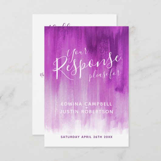 藤色の紫色の抽象美術の結婚式の応答カード 出欠カード (正面/裏面)
