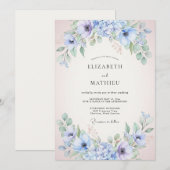 藤色ソフトリラ色ボタン結婚式 招待状 (正面/裏面)