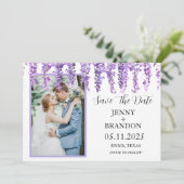 藤色ラベンダー パープル 花の写真 エレガント セーブザデート (スタンド正面)