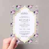 藤色 ゴールド 紫の花模様のイスラム教徒の結婚式 アクリル招待状 (インサイチュ (ポータブル))