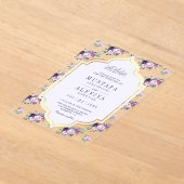 藤色 ゴールド 紫の花模様のイスラム教徒の結婚式 アクリル招待状 (レイダウン)
