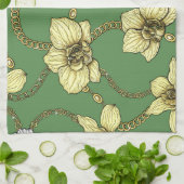 蘭とチェーン、黄色とケリーグリーン キッチンタオル (折り畳み)