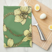 蘭とチェーン、黄色とケリーグリーン キッチンタオル (四つ折り)