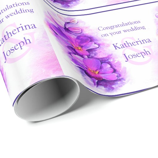 蘭によって様式化される紫色によって示される結婚式の覆い ラッピングペーパー (ロールコーナー)