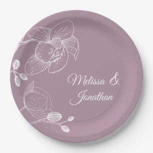 蘭のフローラモダン紫のエレガントな結婚式 ペーパープレート