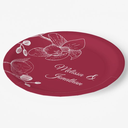 蘭のフローラモダン赤のエレガントな結婚式 ペーパープレート (アングル)