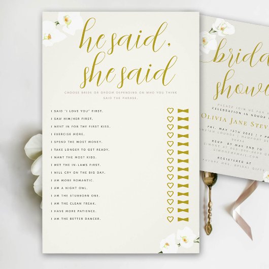 蘭のブライダルシャワーゲーム彼は彼女が言ったアイボリーベージュ色 チラシ