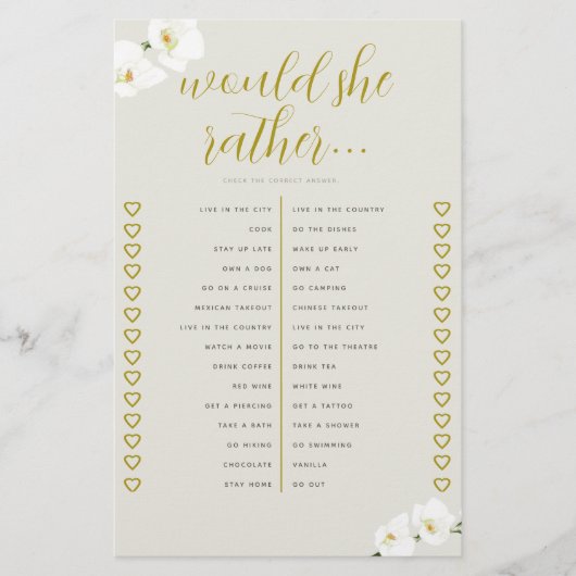 蘭のブライダルシャワーゲーム彼女はむしろアイボリー チラシ (正面)