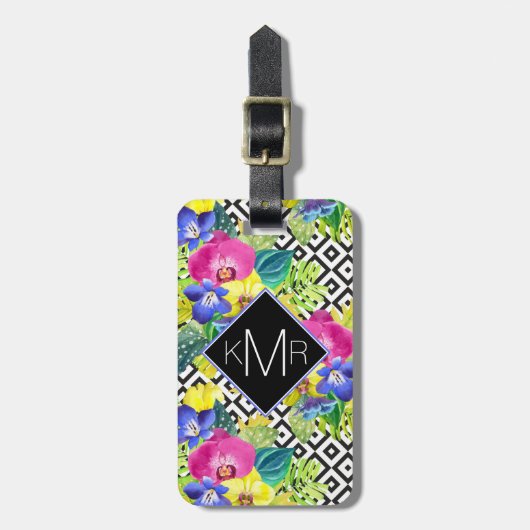 蘭のベゴニアおよびシュロの葉|のモノグラム ラゲッジタグ (正面縦)