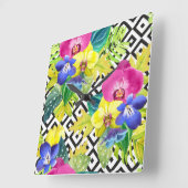 蘭のベゴニアおよびシュロの葉 スクエア壁時計 (傾斜)