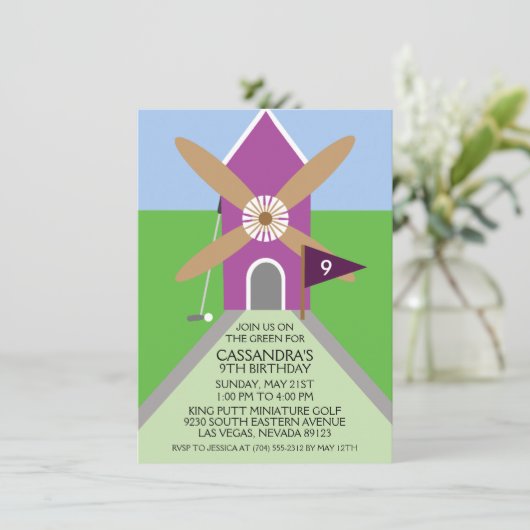 蘭のミニゴルフの風車の誕生会 招待状 (スタンド正面)