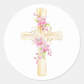 蘭の水彩画のクロス ラウンドシール (正面)