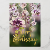 蘭の熱帯フローラハッピーバースデー実在金ゴールド 箔シーズンカード (正面)