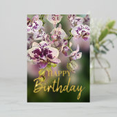 蘭の熱帯フローラハッピーバースデー実在金ゴールド 箔シーズンカード (立ち正面)
