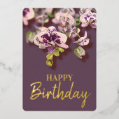蘭の熱帯フローラハッピーバースデー実在金ゴールド 箔シーズンカード (正面)