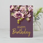 蘭の熱帯フローラハッピーバースデー実在金ゴールド 箔シーズンカード (立ち正面)