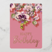 蘭の熱帯フローラハッピーバースデー実在金ゴールド 箔シーズンカード (正面)