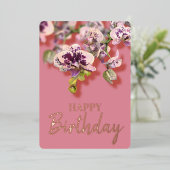蘭の熱帯フローラハッピーバースデー実在金ゴールド 箔シーズンカード (立ち正面)