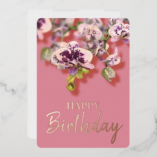 蘭の熱帯フローラハッピーバースデー実在金ゴールド 箔シーズンカード (封筒)