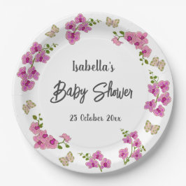 蘭の熱帯蝶の紫ピンク ペーパープレート