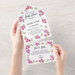 蘭の熱帯蝶の赤ちゃんシャワー オールインワン招待状