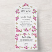 蘭の熱帯蝶の赤ちゃんシャワー オールインワン招待状 (内側)