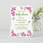 蘭の熱帯蝶の赤ちゃんシャワー 招待状 (スタンド正面)