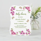 蘭の熱帯蝶の赤ちゃんシャワー 招待状 (スタンド正面)