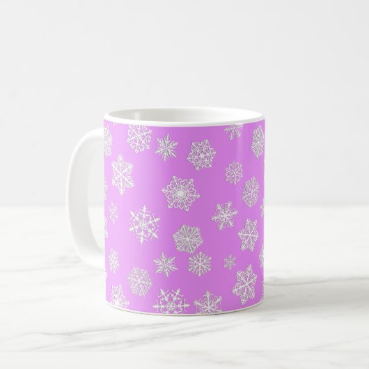 蘭の背景に白い雪の結晶 コーヒーマグカップ (正面左)