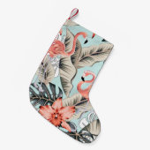 蘭の花と花を持つ熱帯ピンクのフラミンゴ スモールクリスマスストッキング (正面 (吊り時))