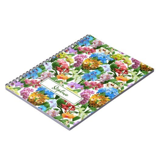 蘭の花の模様モノグラム名 ノートブック (左側)