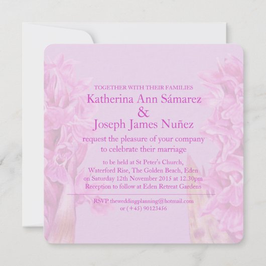 蘭の花の水の色の正方形の結婚式の招待 招待状 (裏面)