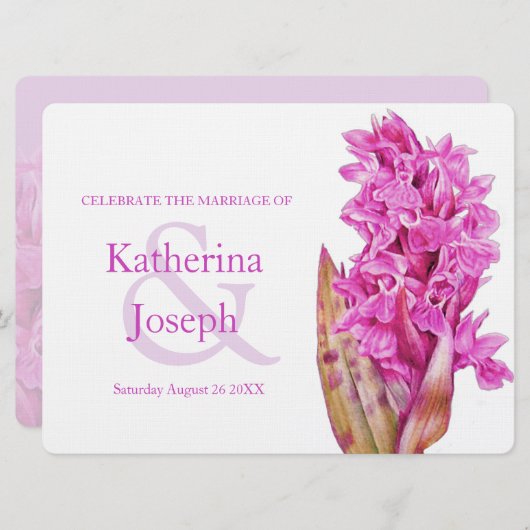 蘭の花の水色の紫色の結婚式の招待 招待状 (正面/裏面)