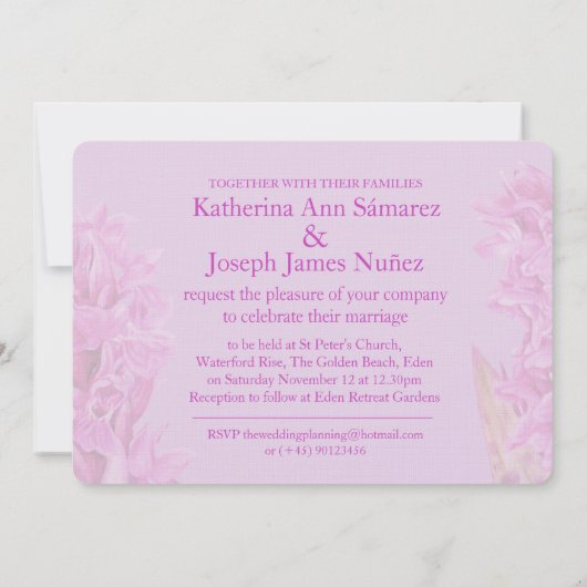 蘭の花の水色の紫色の結婚式の招待 招待状 (裏面)