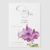蘭の花の紫の花びらは日付を保存 ベラム紙招待状 (正面)
