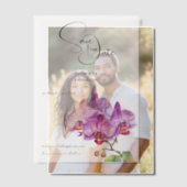 蘭の花の紫の花びらは日付を保存 ベラム紙招待状 (オフセット (カップル))