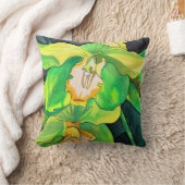 蘭の花の緑と黄色の芸術 クッション (ブランケット)