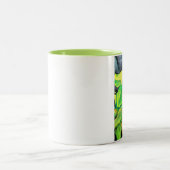 蘭の花の緑と黄色の芸術 ツートーンマグカップ (中央)