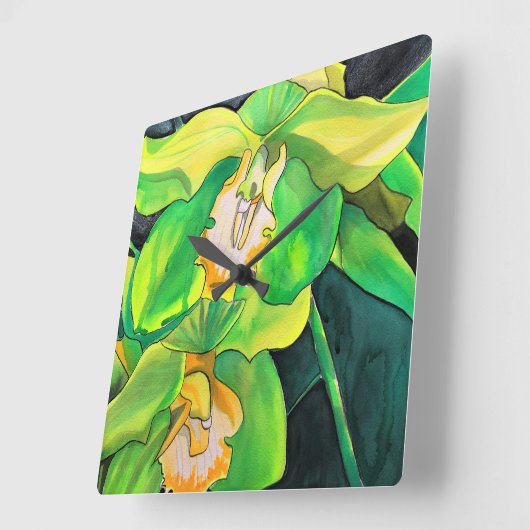 蘭の花は緑と黄の芸術 スクエア壁時計 (傾斜)